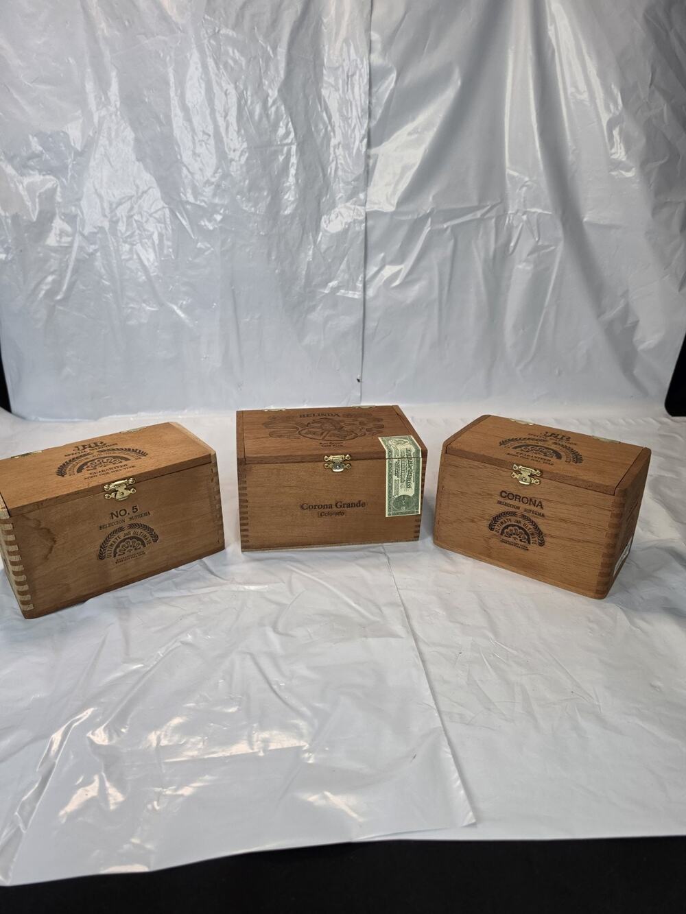 THREE (3) BEAUTIFUL WOODEN CIGAR BOXES Holds 25 Cigars Each..